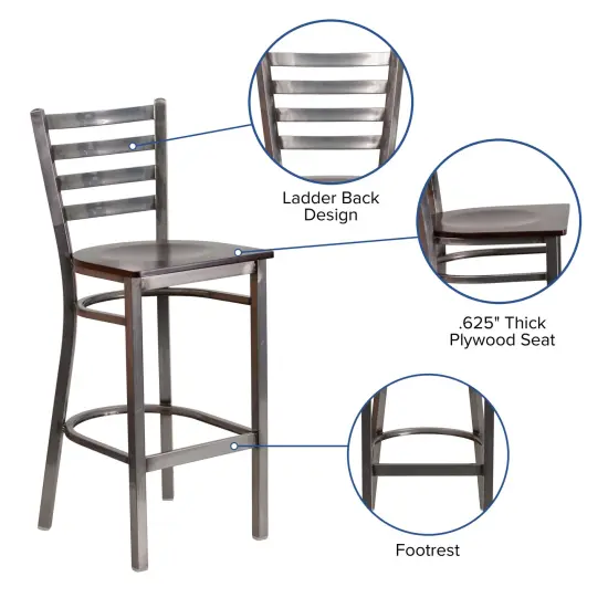 Emma and Oliver Clear Coated Ladder Back Metal Restaurant Dining Barstool WalnutWood/ClearCoat {3}