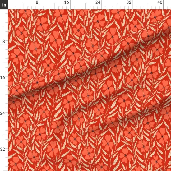 Various Fabrics by the Yard or Fat Quarter Bight Poppy Florals Flowers Botanical Garden Leaves Petals Blooms Vibrant Custom Printed Fabric by Spoonflower {1}