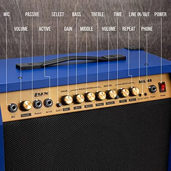 LyxPro Electric Guitar Amp, 40 Watt Portable Amplifier Blue {4}