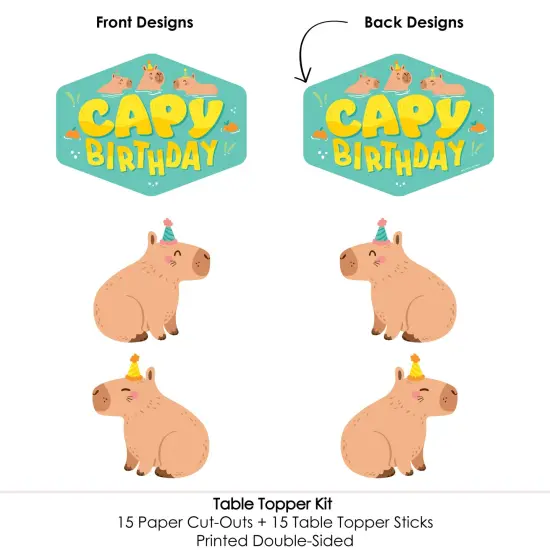 Big Dot of Happiness Capy Birthday - Capybara Party Centerpiece Sticks - Table Toppers - Set of 15 {6}