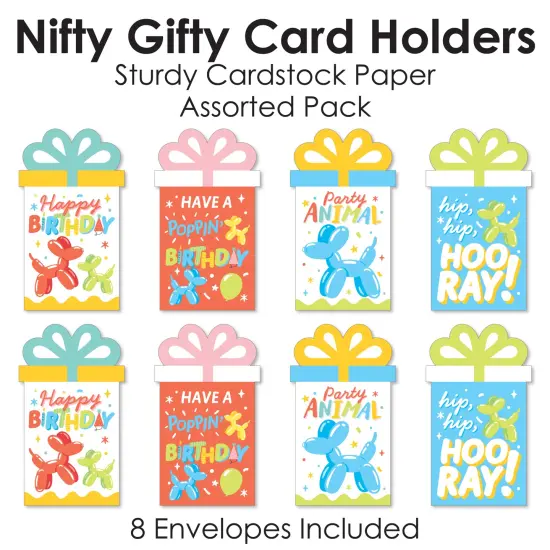 Big Dot of Happiness Assorted Balloon Animals - Happy Birthday Party Money and Gift Card Sleeves - Nifty Gifty Card Holders - Set of 8 {6}
