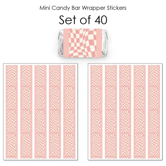 Big Dot of Happiness Pink Checkered Party - Mini Candy Bar Wrapper Stickers - Small Favors - 40 Count {4}