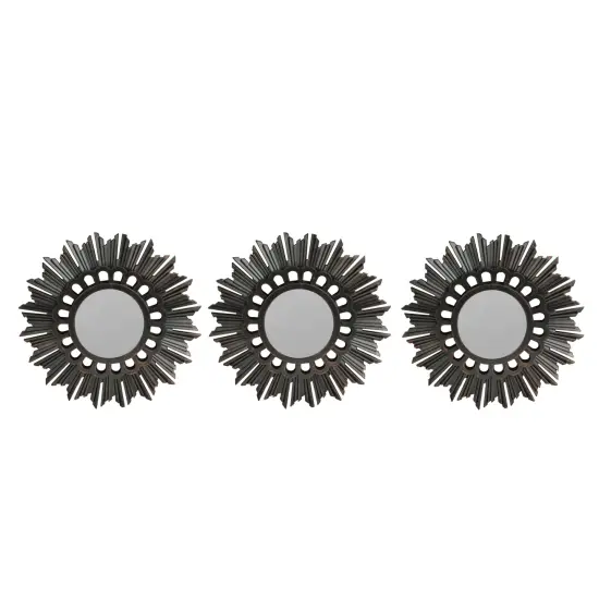 Northlight Set of 3 Floral Sunburst Brushed Bronze Round Wall Mirrors 9.5" Black {1}