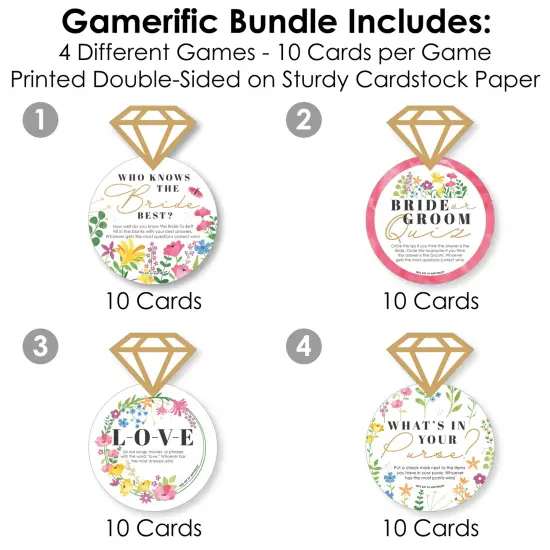Big Dot of Happiness Wildflowers Bride - 4 Boho Floral Bridal Shower Games - 10 Cards Each - Gamerific Bundle {4}