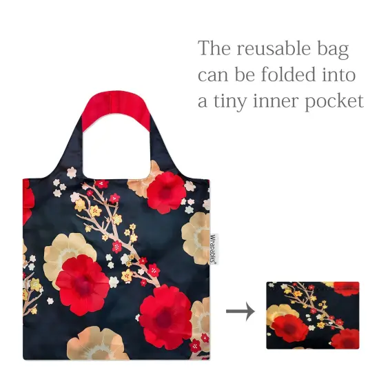 Wrapables Allybag Foldable & Lightweight Reusable Grocery Bag, Grab & Go Midnight Floral {4}
