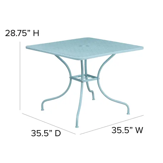 Emma and Oliver Commercial Grade 35.5" Square Colorful Metal Garden Patio Table with Umbrella Hole Black {8}