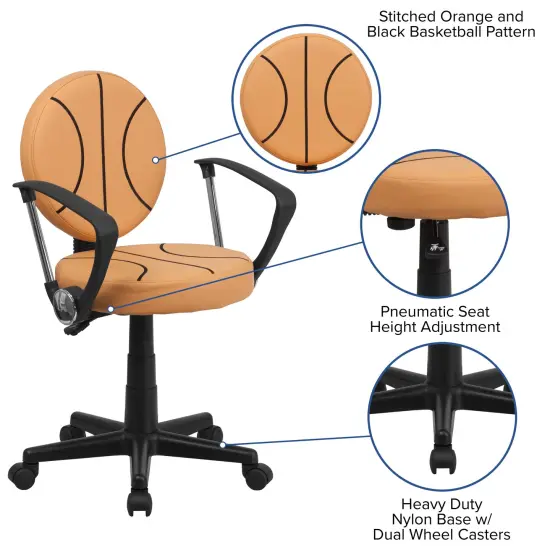 Emma and Oliver Sports Swivel Task Office Chair with Arms Black and Orange {2}