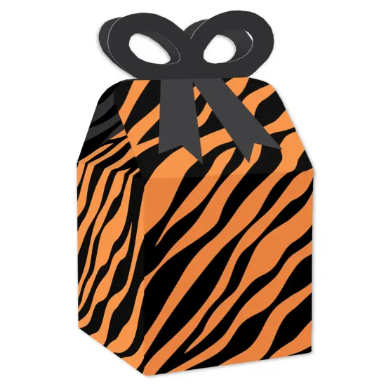 Big Dot of Happiness Tiger Print - Square Favor Gift Boxes - Jungle Party Bow Boxes - Set of 12 {1}