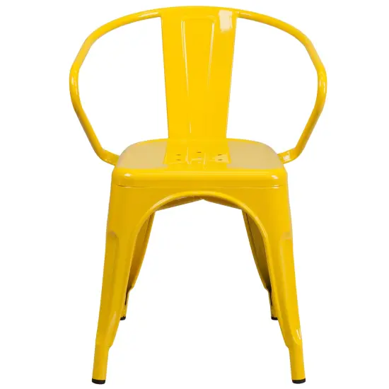 Emma and Oliver Commercial Grade Colorful Metal Indoor-Outdoor Chair with Arms Yellow {3}