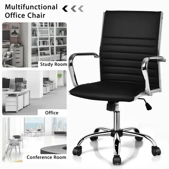 Costway Set of 2 PU Leather Office Chair High Back Conference Task Chair w/Armrests {5}