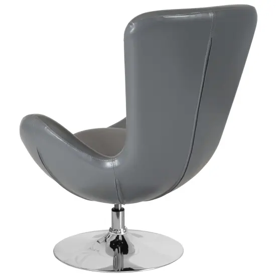 Merrick Lane Soro High-Back Egg Style Lounge Chair With 360° Swivel Metal Base Gray LeatherSoft {4}