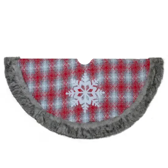 Northlight 48" Red and White Plaid Christmas Tree Skirt with Snowflake {4}