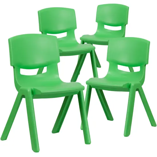 Emma and Oliver 4 Pack Plastic Stack School Chair with 15.5"H Seat, 3rd-7th School Chair Green {2}