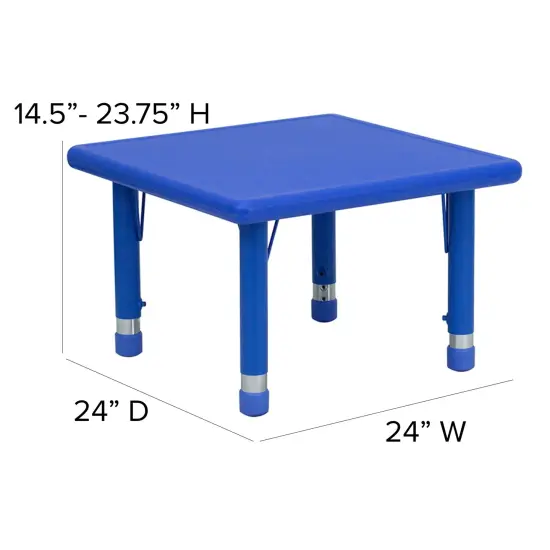 Emma and Oliver 24" Square Plastic Height Adjustable Activity Table Set with 4 Chairs Red {5}
