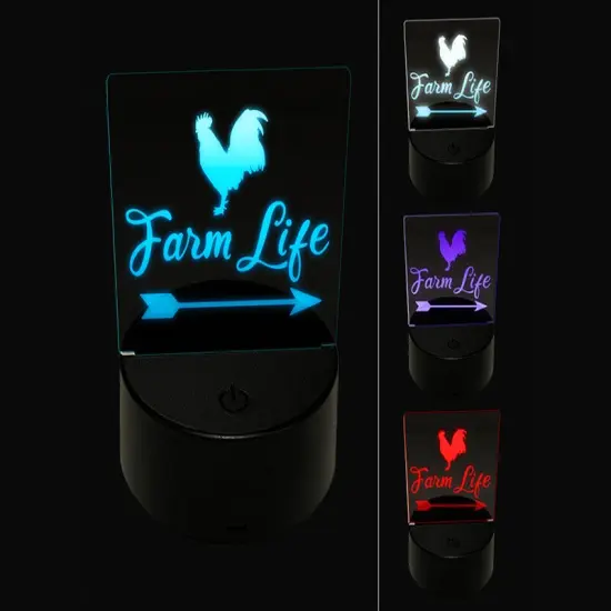 Farm Life Rooster Arrow Weathervane 3D Illusion LED Night Light Sign Nightstand Desk Lamp {1}