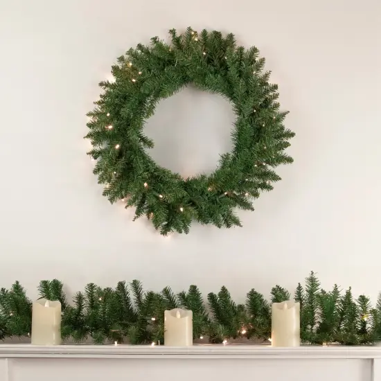 Northlight Pre-Lit Winona Fir Artificial Christmas Wreath - 24"- Warm White LED Lights Green {3}
