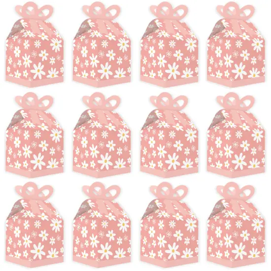 Big Dot of Happiness Pink Daisy Flowers - Square Favor Gift Boxes - Floral Party Bow Boxes - Set of 12 {6}