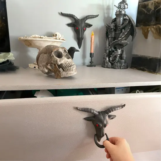 Black Enamel Cast Iron Baphomet Decorative Door Knocker Home Entrance Decor {5}