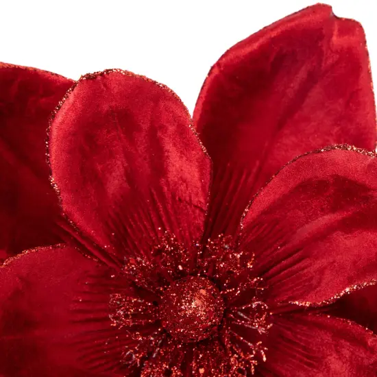 Northlight 20" Glittered Red Velvet Magnolia Christmas Stem Spray {5}