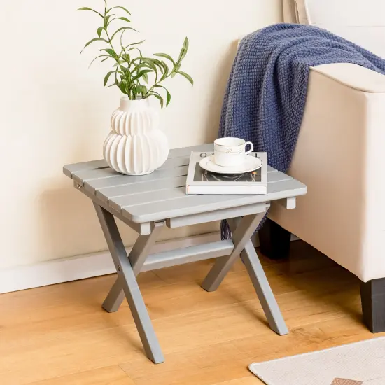 Costway Outdoor Folding Side Table Weather-Resistant HDPE Adirondack Table Black/Gray {5}