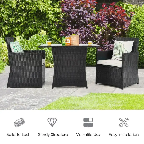3 Pieces Patio Rattan Furniture Set with Cushion and Sofa Armrest White {2}