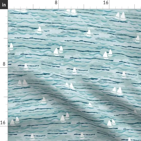 Various Fabrics by the Yard or Fat Quarter Blue Blues Waves Boats Sea Ocean Lake Hand Painted Boating Beach Boho Costal Chic Teal Small Scale Custom Printed Fabric by Spoonflower {2}
