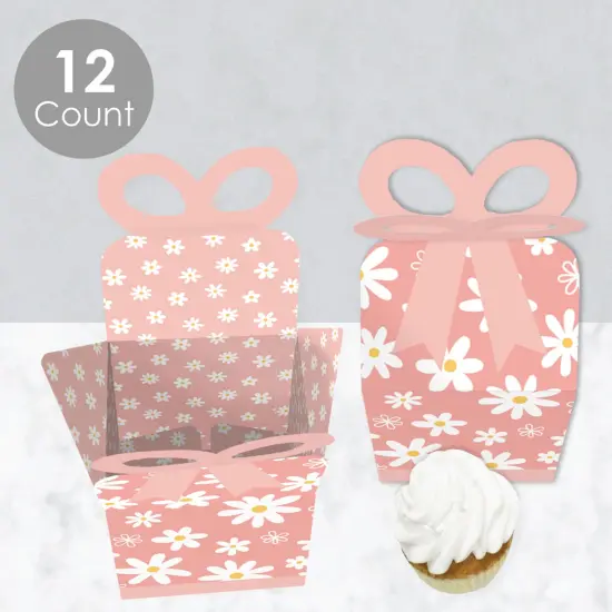 Big Dot of Happiness Pink Daisy Flowers - Square Favor Gift Boxes - Floral Party Bow Boxes - Set of 12 {4}