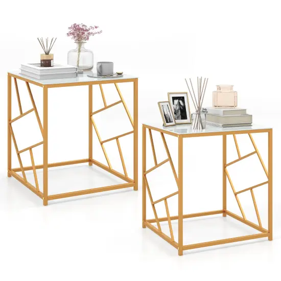 Costway 19.5'' Side Table Square Bedside Sofa Accent Coffee Table with Tempered Glass Top {8}