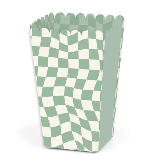 Big Dot of Happiness Sage Green Checkered Party - Favor Popcorn Treat Boxes - Set of 12 {1}