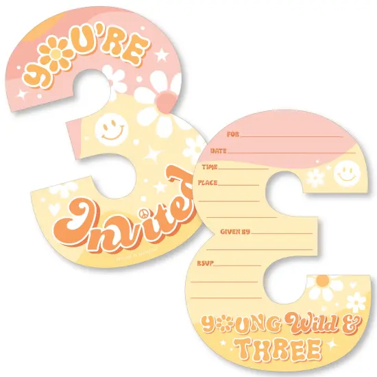 Big Dot of Happiness Young, Wild and Three - Shaped Fill-In Invitations - Boho Hippie Third Birthday Party Invitation Cards with Envelopes - Set of 12 {1}