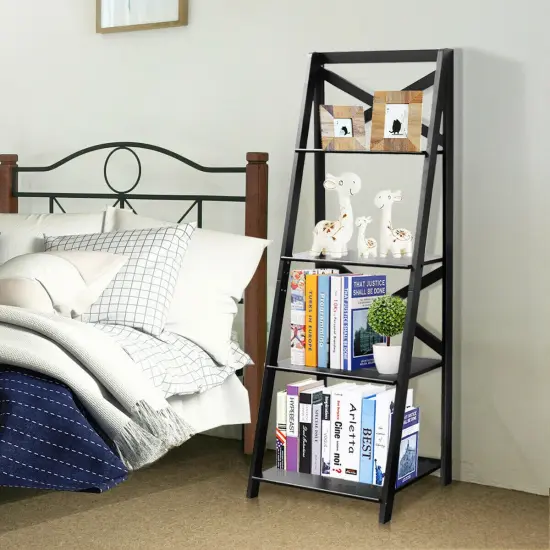 2 Pcs 4-Tier Ladder Shelf Bookshelf Bookcase Storage Display Leaning Home Office {5}