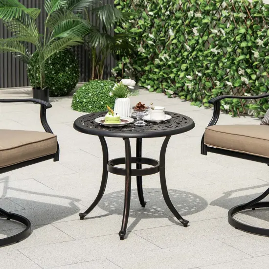 Costway 24" Patio Side Table with Adjustable Footpads Round Cast Aluminum End Table {1}