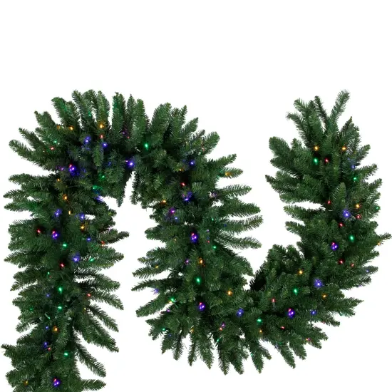 Northlight Pre-Lit Buffalo Fir Christmas Garland - 25' x 20" - Multi-Color LED Lights Green {5}