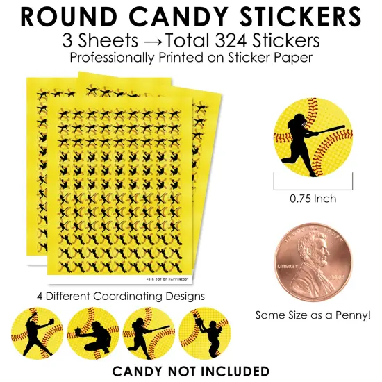 Big Dot of Happiness Grand Slam - Fastpitch Softball - Birthday Party or Baby Shower Small Round Candy Stickers - Party Favor Labels - 324 Count {4}
