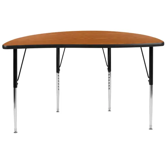 Emma and Oliver 47.5" Half Circle Wave Flexible Collaborative Adjustable Height Activity Table Oak {5}