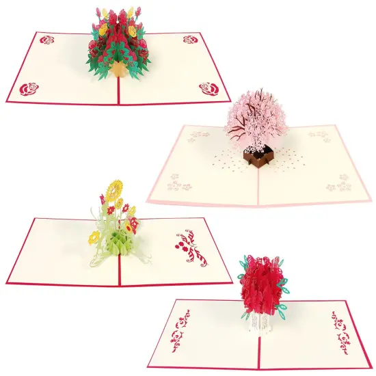 Wrapables (Set of 4) 3D Pop-Up Greeting Cards for Birthday, Thank you, Anniversary, Wedding, Holidays {7}