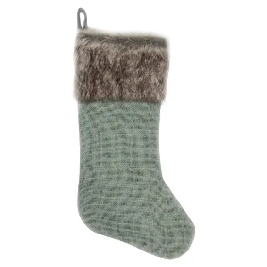 Northlight Burlap Christmas Stocking with Faux Fur Cuff - 20" - Green {3}