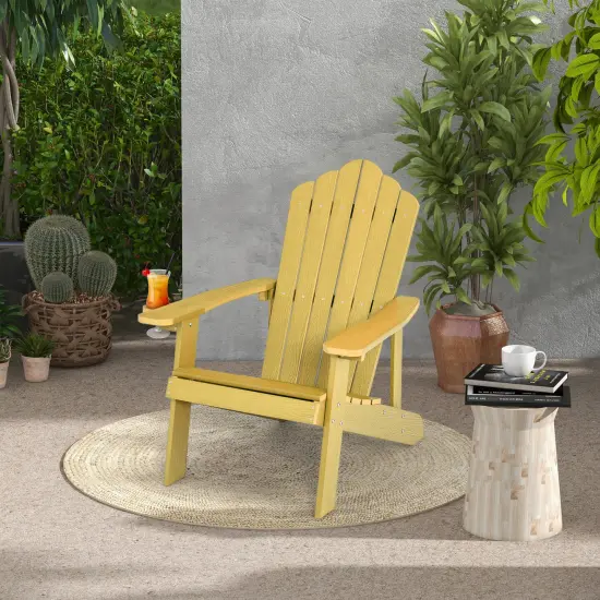 Weather Resistant HIPS Outdoor Adirondack Chair with Cup Holder Yellow {2}