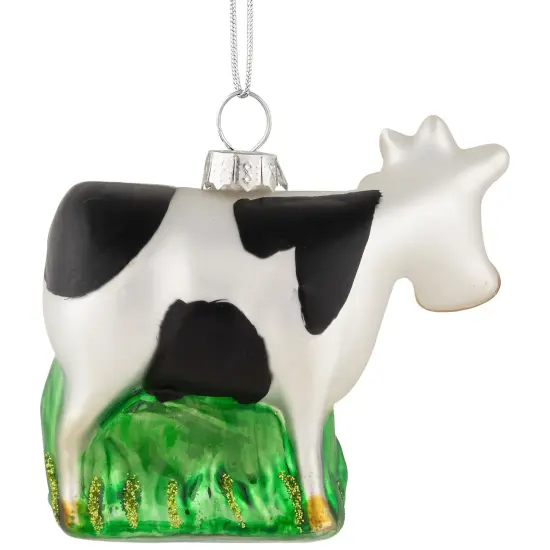 Northlight 3" White and Black Cow Glass Christmas Ornament {6}