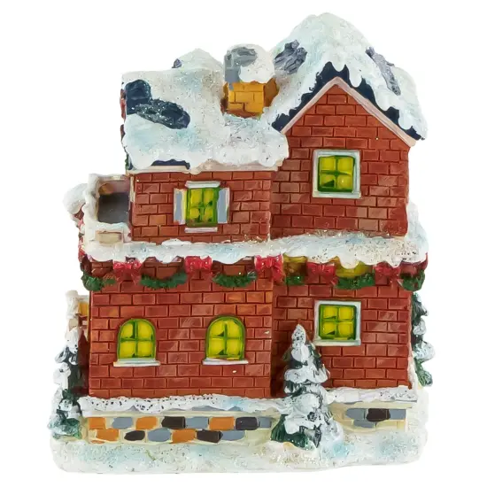 Northlight Two Story Snowy House with Garland and Wreaths Christmas Village Decoration - 4" Red {5}