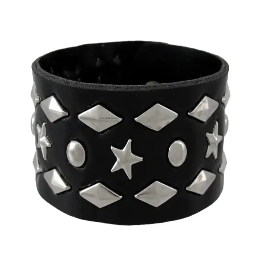Black Vinyl Wristband with Stars and Pyramid Studs {1}
