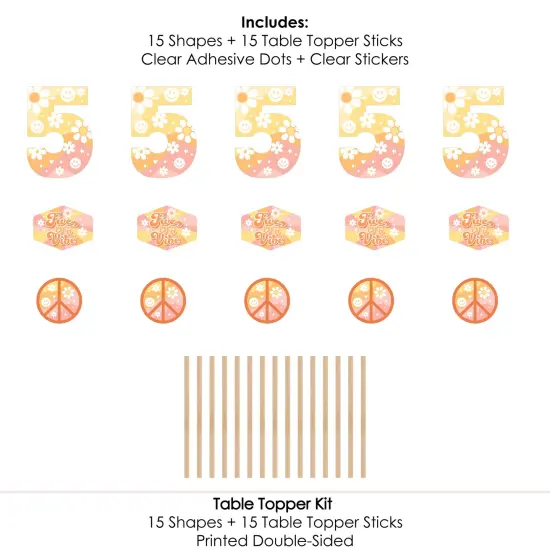 Big Dot of Happiness Five is a Vibe - Boho Hippie Fifth Birthday Party Centerpiece Sticks - Table Toppers - Set of 15 {7}