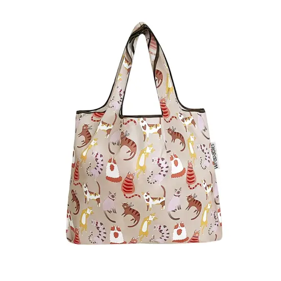 Wrapables Small Foldable Tote Nylon Reusable Grocery Bags Neutral Felines {2}