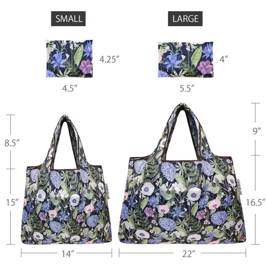 Wrapables Large & Small Foldable Tote Nylon Reusable Grocery Bags, Set of 2 Lavender Bouquet {2}
