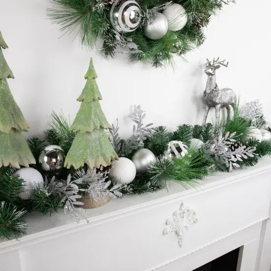 Northlight 6' Green Pine Needle Garland with Pinecones and Striped Christmas Ornaments, Unlit White {3}
