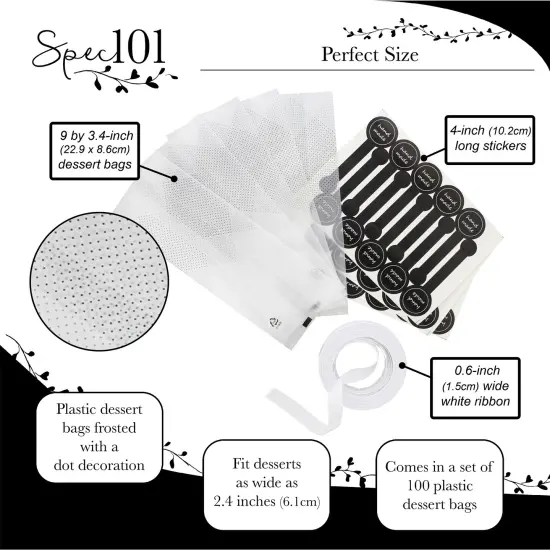 Spec101 Translucent Plastic Bags - 100pk Food Gift Bag with Stickers and Ribbon {2}