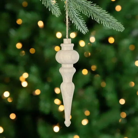 Northlight Set of 2 Natural Wood Finial Christmas Tree Ornaments 6.5" Ivory {3}