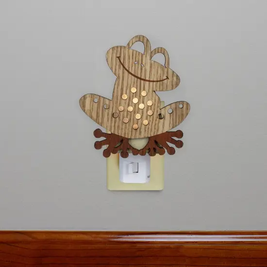 Roman 6" Wooden LED Smiling Frog Night Light Brown {3}
