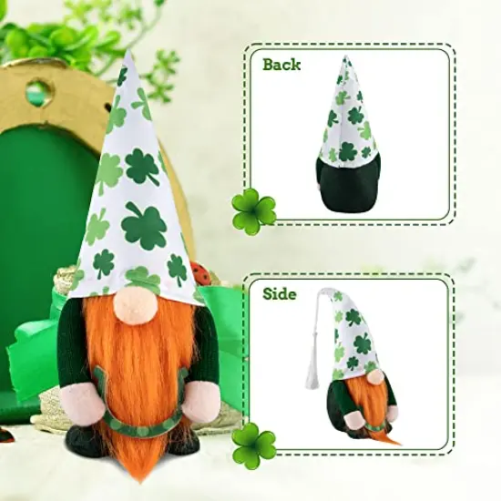 2 Pieces St. Patrick's Day Gnomes Decorations- Irish Leprechaun Plush Dolls Handmade Swedish Tomte for Home Table Ornament {4}