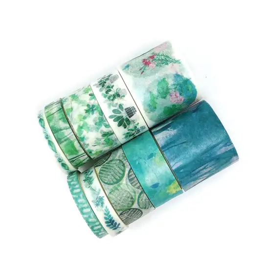 Wrapables Decorative Washi Tape Box Set (10 Rolls) Green Floral {5}